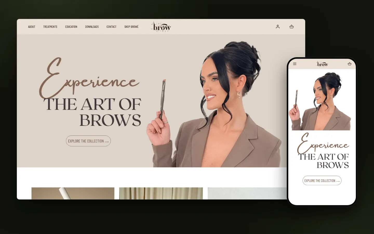 The Brow Trap Shopify storefront, desktop and mobile