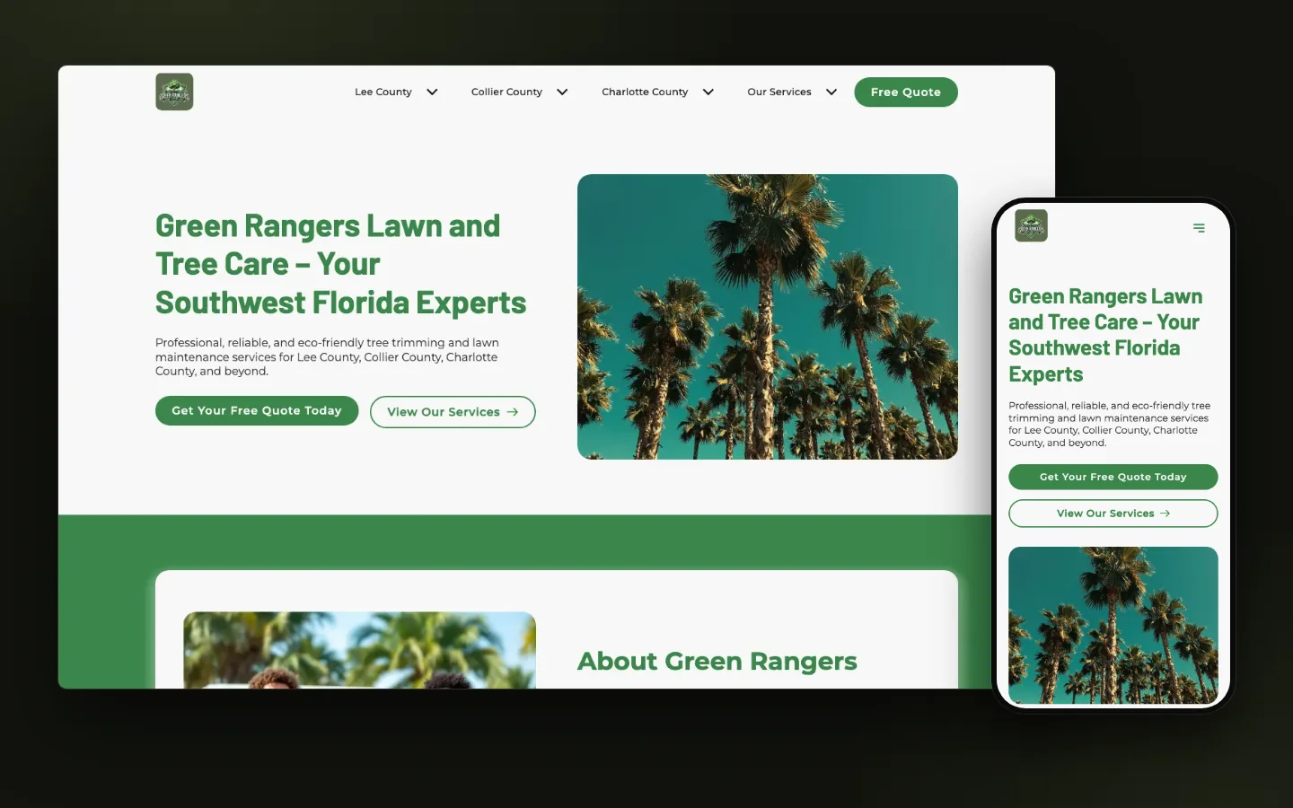 Green Rangers Webflow site, desktop and mobile