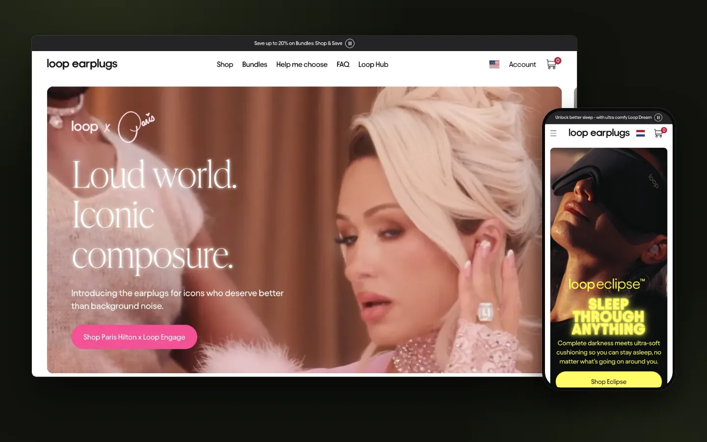 Loop Earplugs website, desktop and mobile