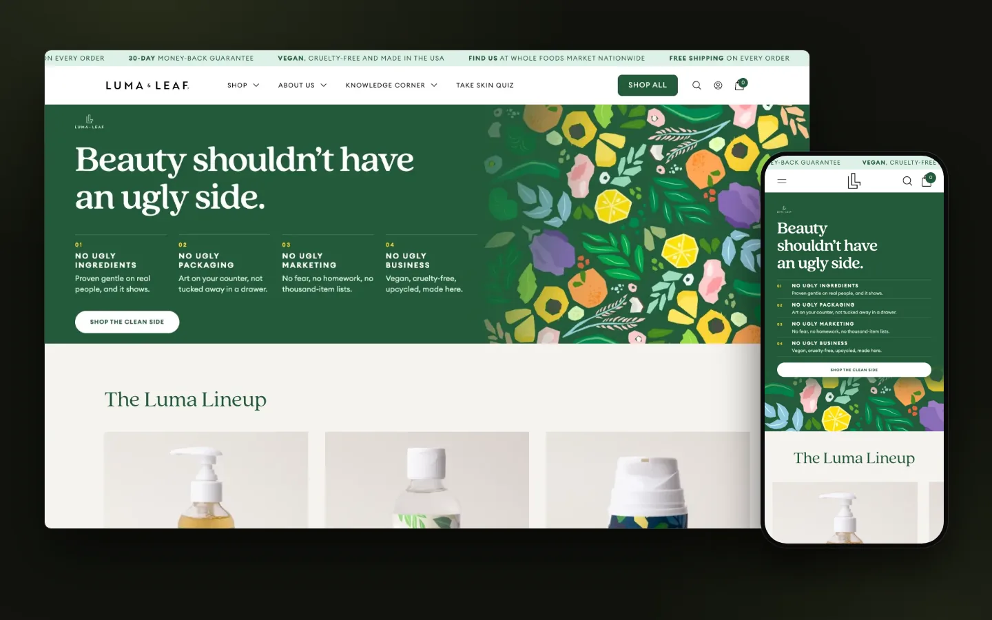 Luma & Leaf Shopify storefront, desktop and mobile