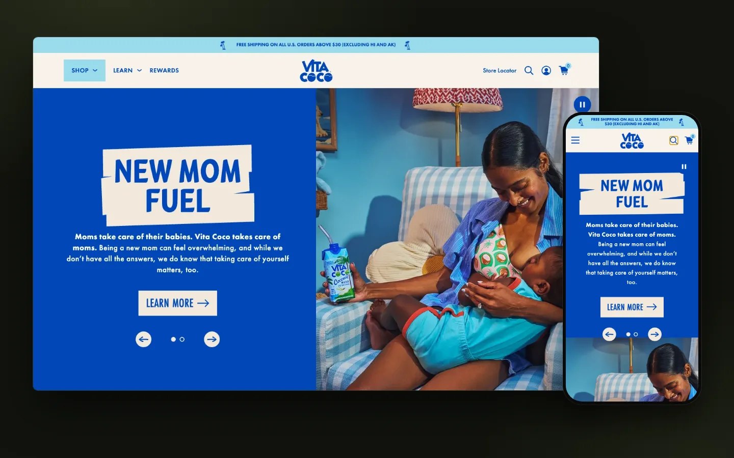 Vita Coco Shopify storefront, desktop and mobile